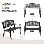 Vingli 40.5' Outdoor Bench Patio Garden Bench, Anti- Rust Cast Aluminum Patio Bench Front Porch Bench For Yard Lawn Entryway Deck, Black