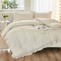 Litanika Black Full Size Comforter Sets, 3 Pieces Ruffle Farmhouse Aesthetic Bedding Comforter Sets, All Season Soft Lightweight