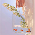Glass Vase with Elegant Purse Design, Hand Purse vase with Fish Bowl, Unique Flower Vase with Handle and Bubbles - for Home Deco