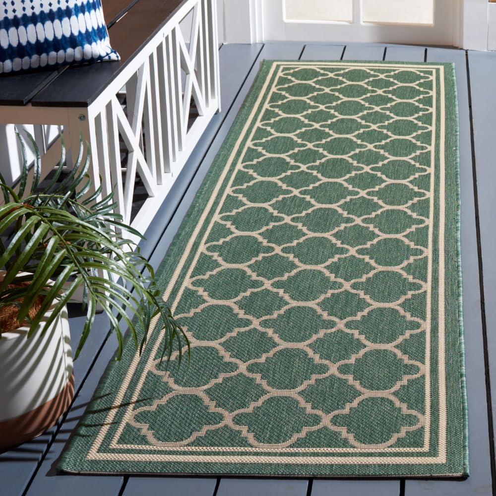 Safavieh Courtyard Collection Runner Rug - 2'3' X 6'7', Dark Green & Beige, Trellis Design, Non-Shedding & Easy Care, Indoor/O