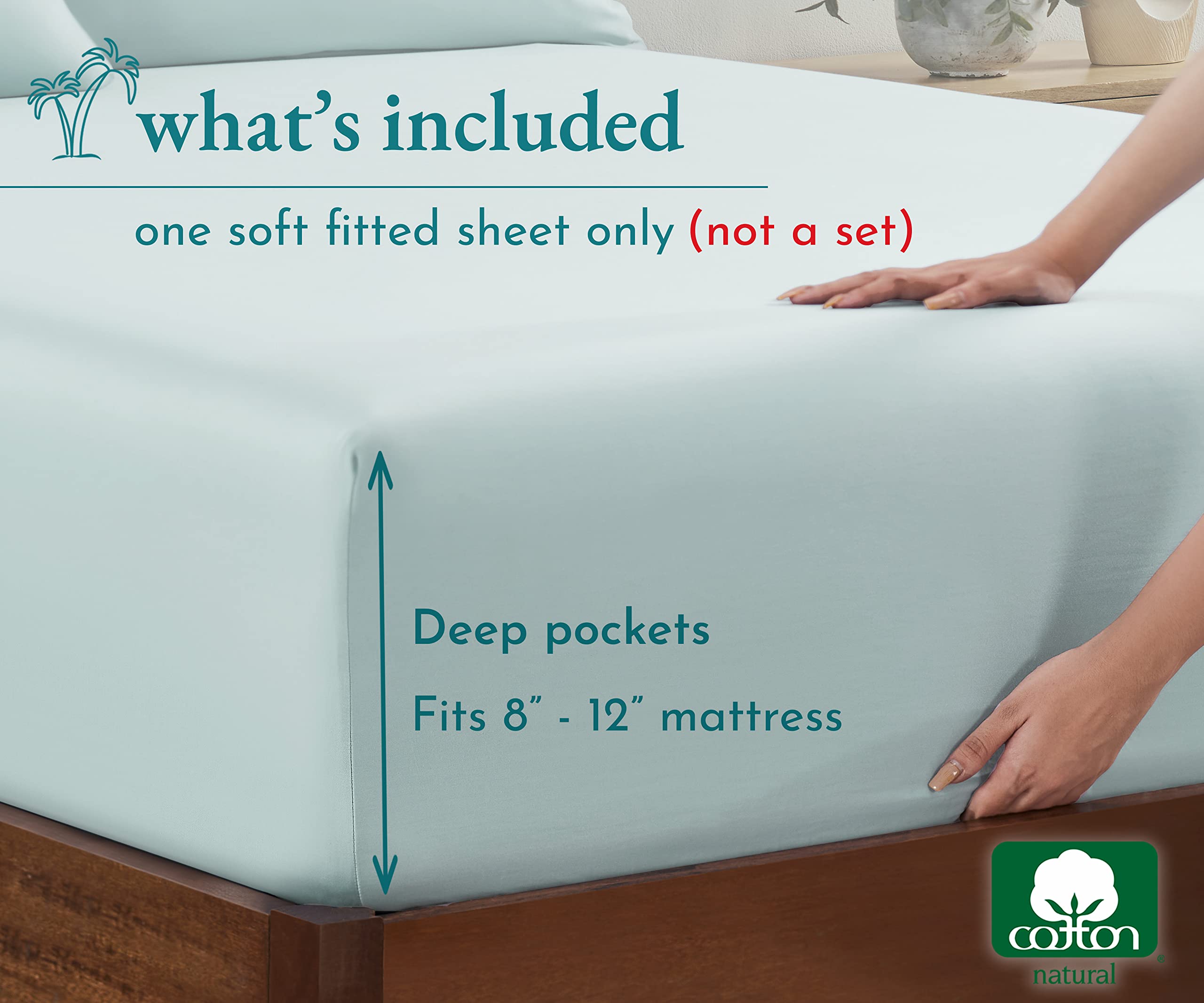 California Design Den Twin Fitted Sheets Only, Soft 100% Cotton Sateen, Deep Pocket, Durable All-Around Elastic, Head/Foot Side Indicators, Deep Twin Fitted Sheet (Seafoam)