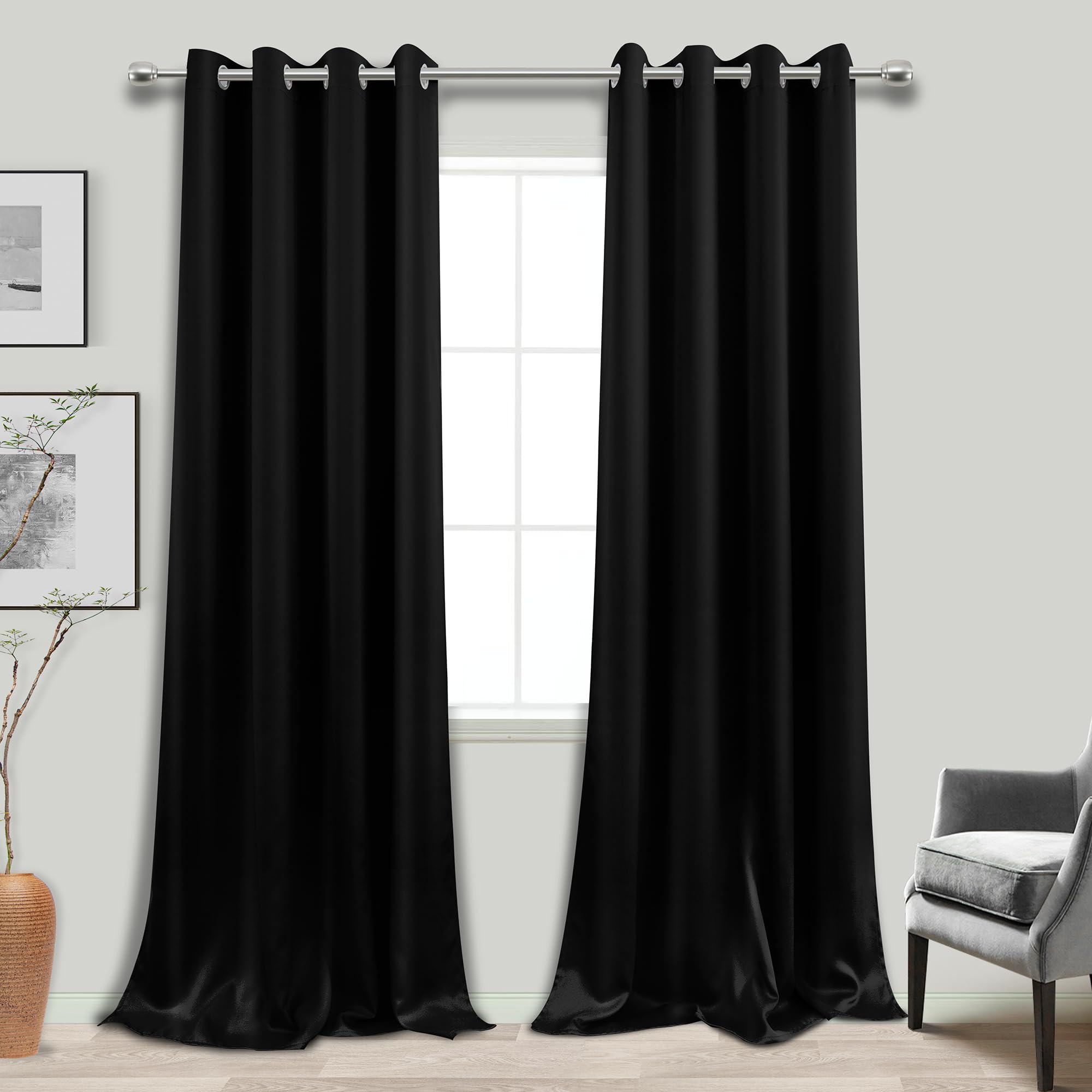 KOUFALL Black Out Curtains 108 Inch Long 2 Panels,Extra Long Drapes Thermal Insulated Blackout Room Darkening Window Curtain for