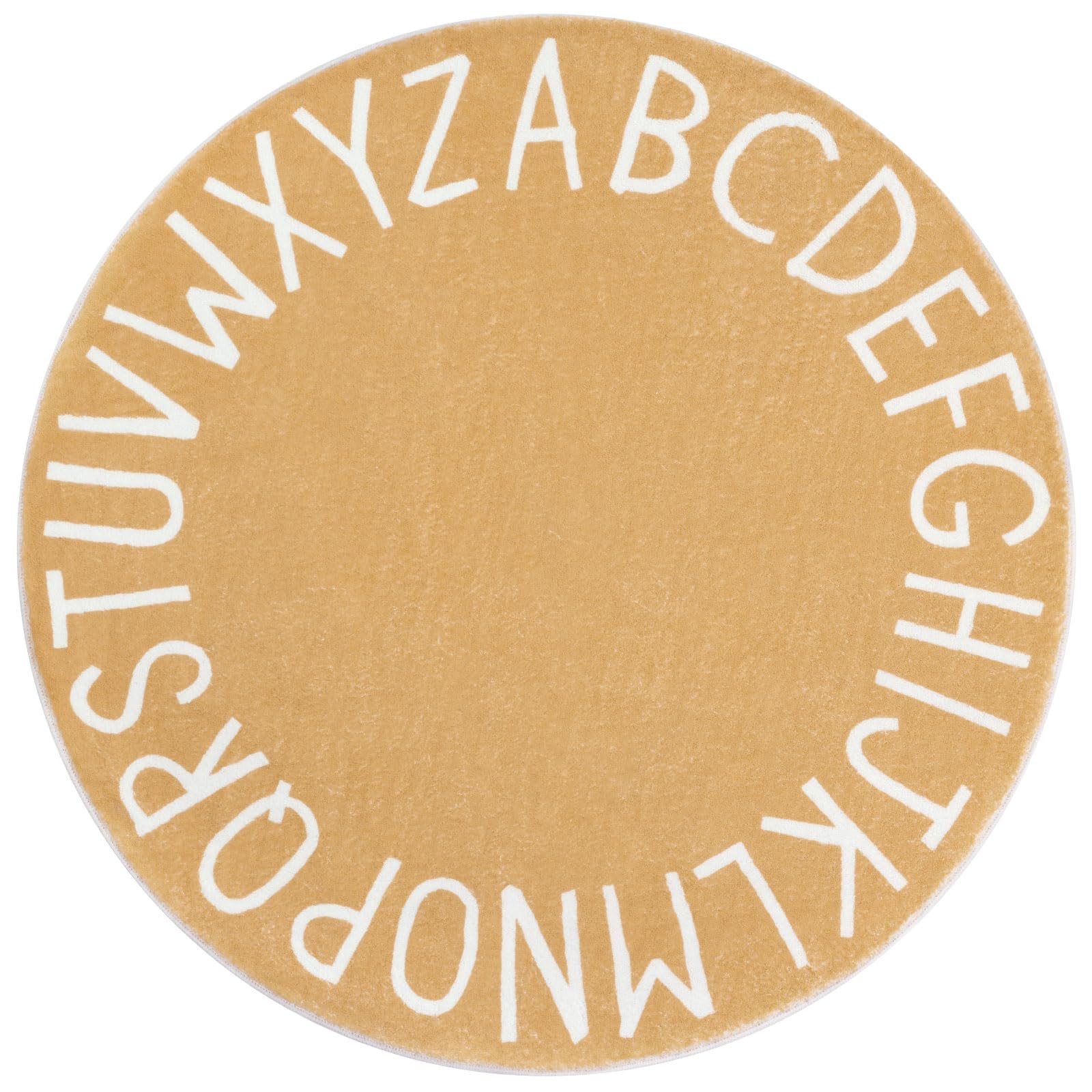 Topotdor Round Kids Play Rug Alphabet Nursery Area Rug Extra Large Soft Crawling Play Mat For Children Toddlers Bedroom (47 Inch, Brown)