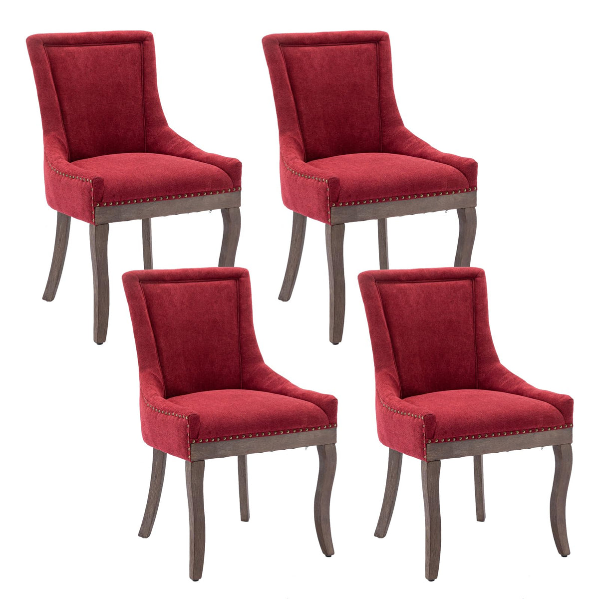 Aoowow Fabric Vintage Upholstered Side Chairs Set Of 4, Farmhouse Solid Wood Kitchen Dining Room Chairs With Nailheads Legs (Fab