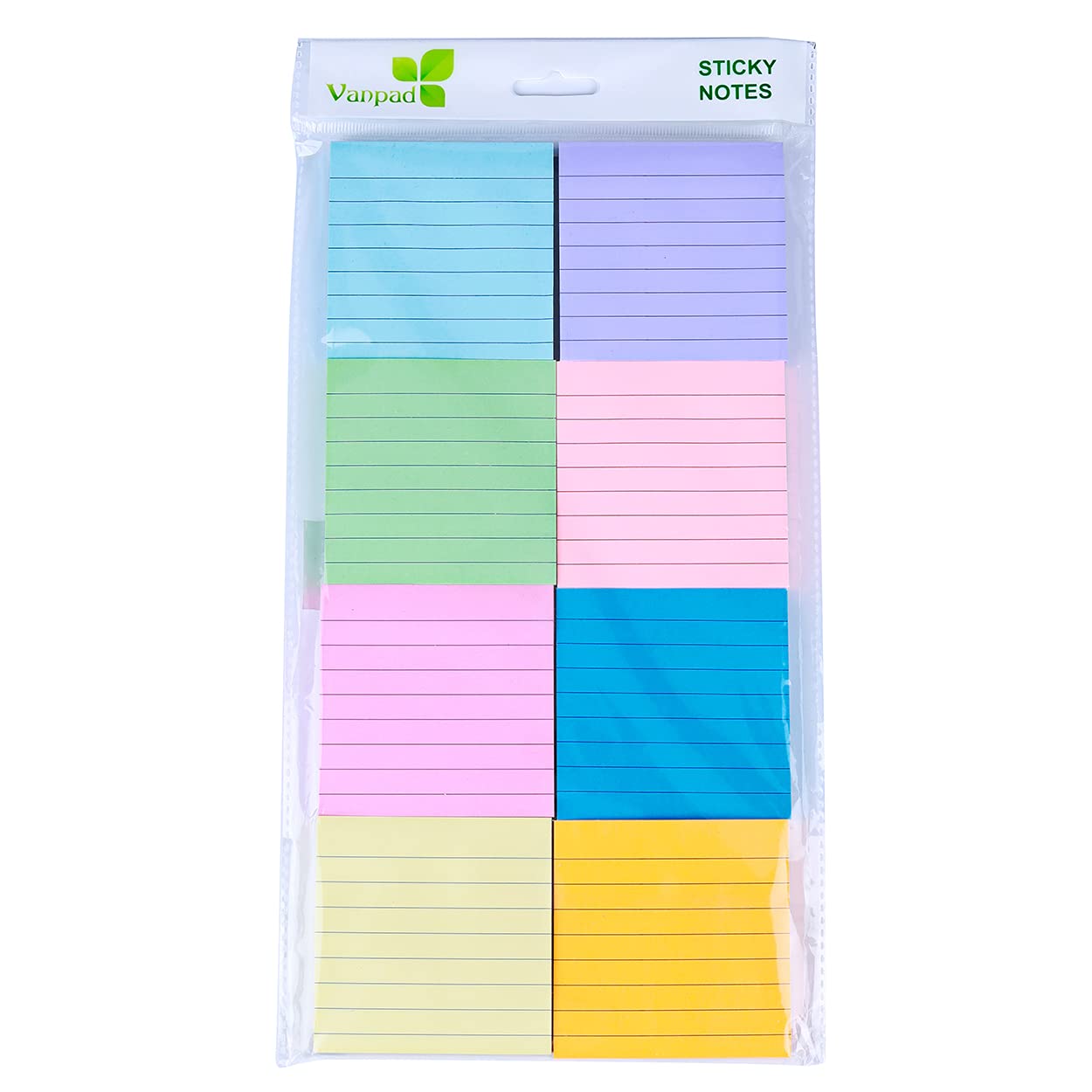 Vanpad Lined Sticky Notes 3X3 In Pastel Ruled Post Stickies Colorful Super Sticking Power Memo Pads, 82 Sheets/Pad, 8 Pads/Pack
