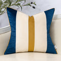 Yangest Navy Blue Patchwork Throw Pillow Cover Striped Velvet Cushion Case Modern Neutral Pillowcase For Sofa Couch Bedroom Livi