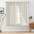 Jinchan Linen Blend Beige Curtains 63 Inch Length For Living Room Farmhouse Rod Pocket Back Tab Light Filtering Window Drapes With Lined For Bedroom Crude 2 Panels Ecru