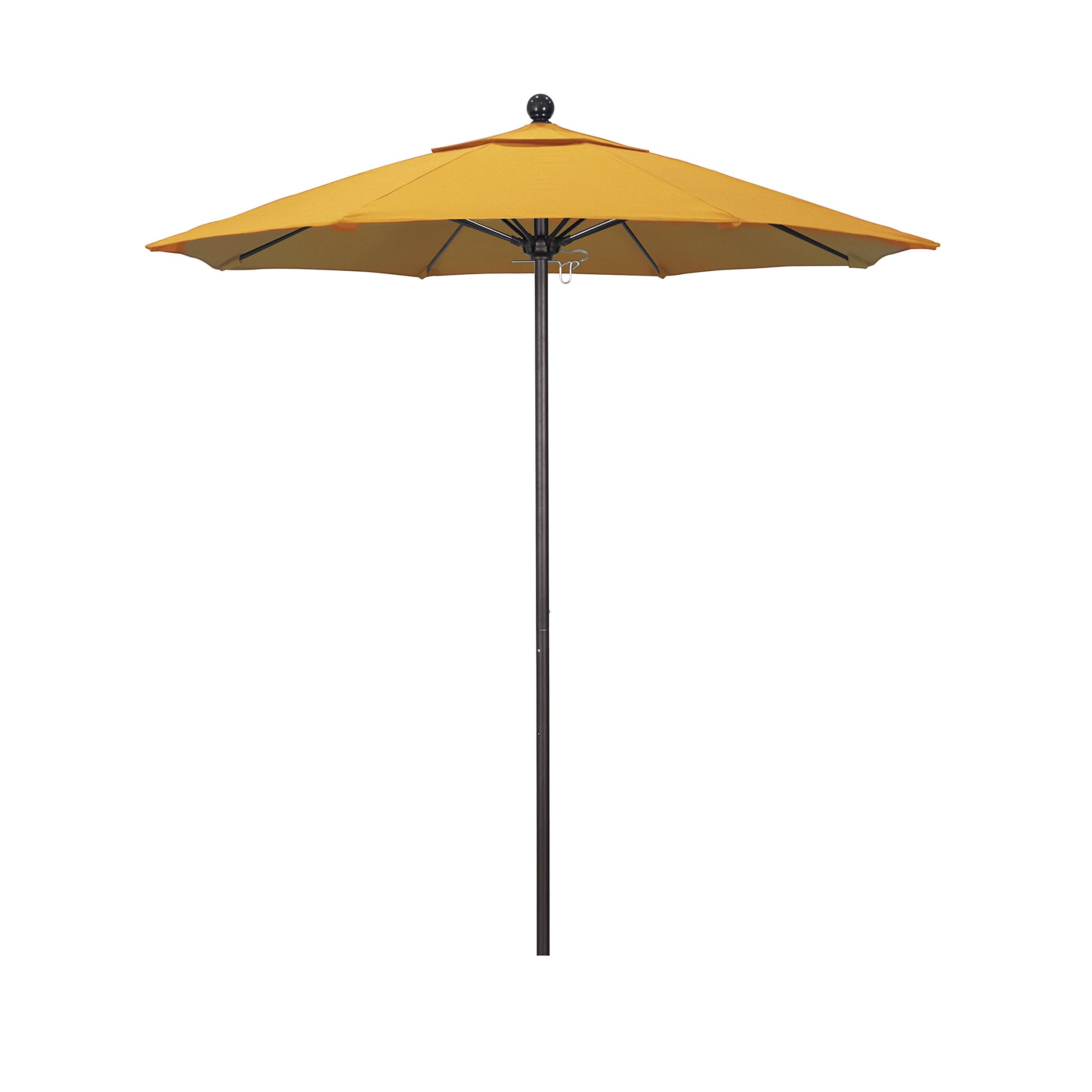 California Umbrella 7.5' Round Aluminum/Fiberglass Umbrella, Push Open, Bronze Pole, Pacifica Yellow Fabric