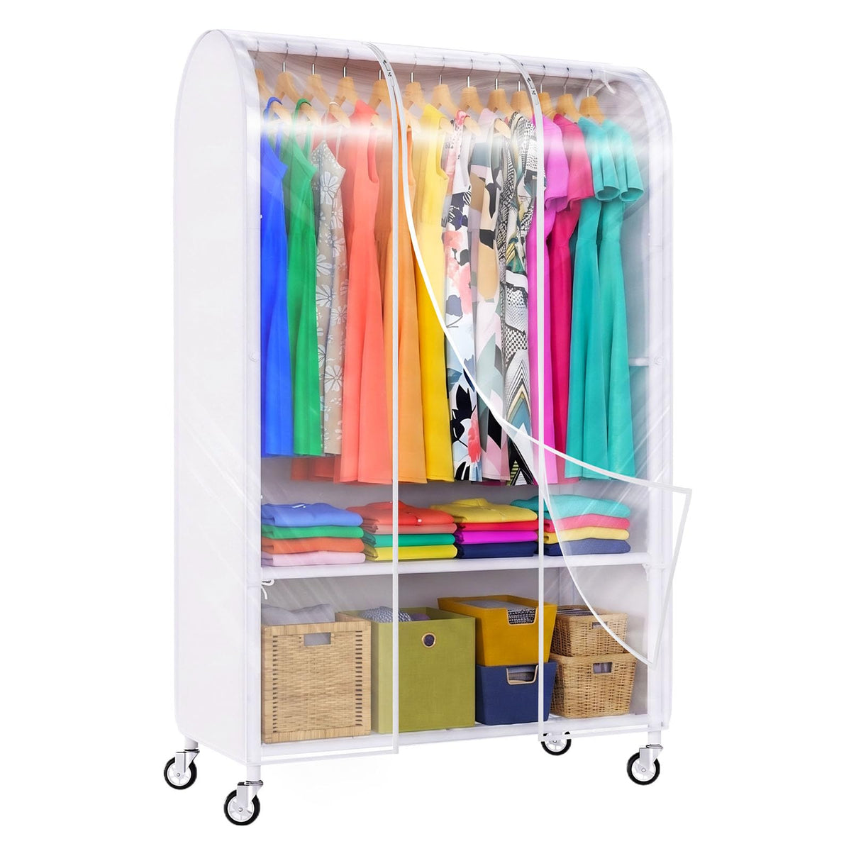Univivi Heavy Duty Clothing Rack with Dust Cover and Bottom Storage Shelf