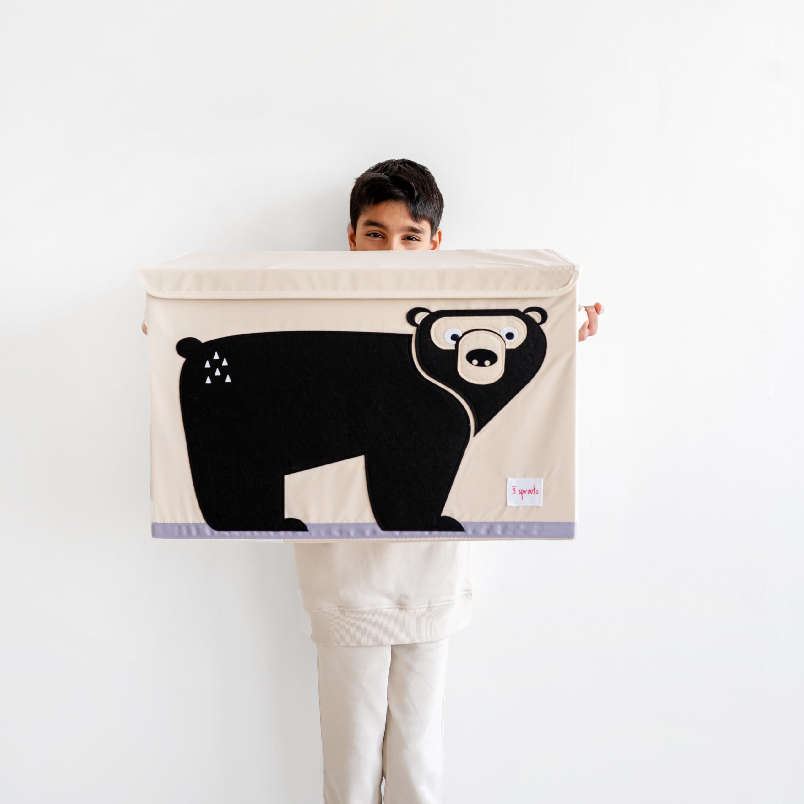 3 Sprouts Large Toy Chest For Kids With Lid And Handles - Collapsible Toy Storage Bin/Trunk/Box/Basket Organizer For Boys & Girls Playroom, Nursery, Bear