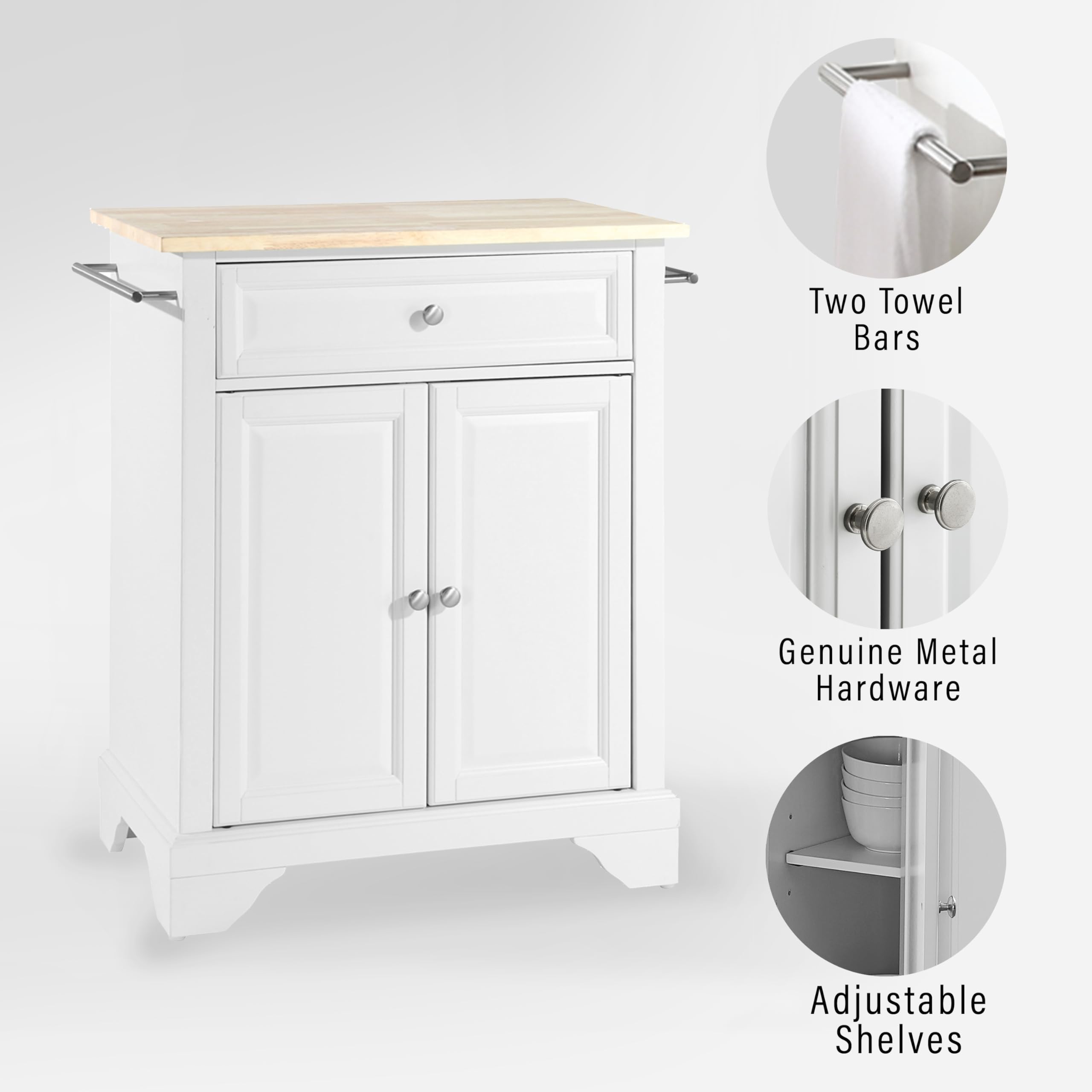 Crosley Furniture Lafayette Wood Top Small Portable Rolling Kitchen Island Storage Cart, Microwave Stand, White