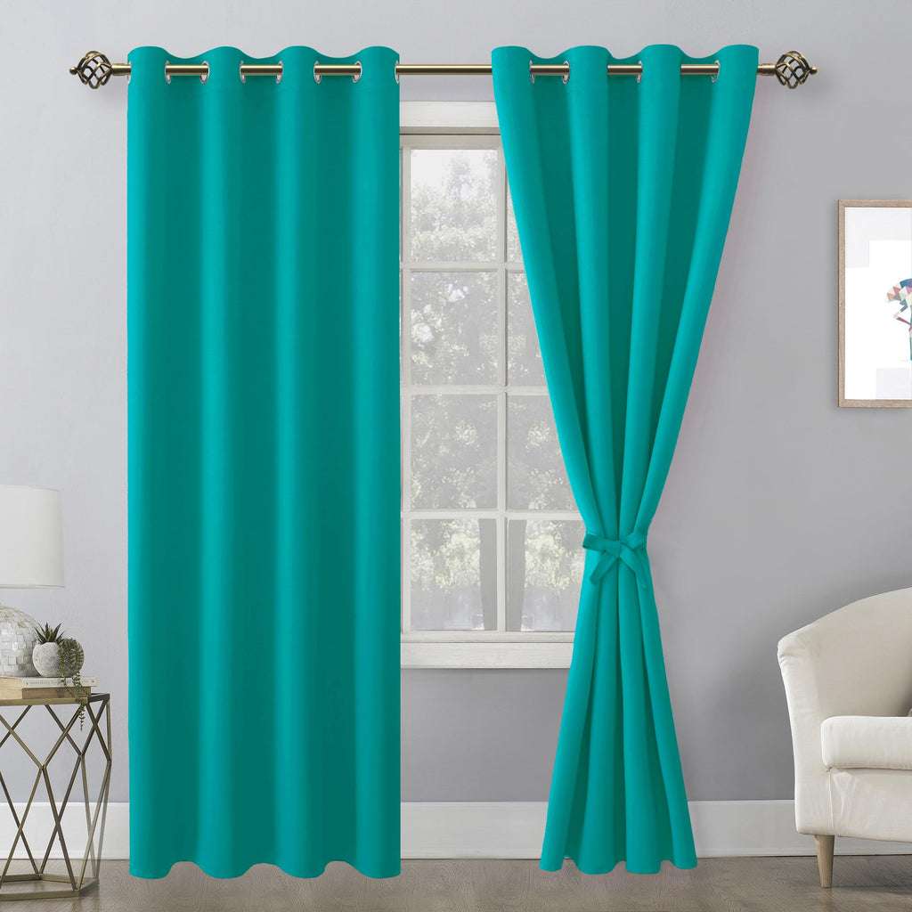 Hiasan Blackout Curtains For Bedroom, 52 X 96 Inches Long - Thermal Insulated & Energy Saving Window Curtains For Living Room, 2 Drape Panels Sewn With Tiebacks, Peacock Teal