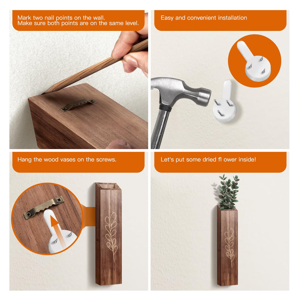 4 Pack Wood Indoor Wall Planter, Modern Wall Decor For Living Room Bedroom, Farmhouse Pocket Wall Vases For Dried Flowers And Fa