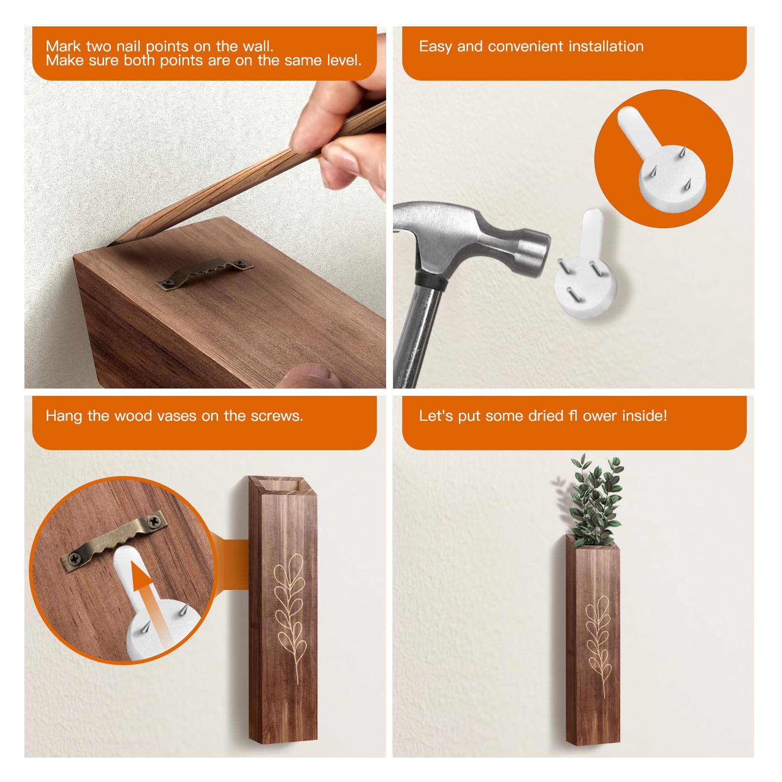 4 Pack Wood Indoor Wall Planter, Modern Wall Decor For Living Room Bedroom, Farmhouse Pocket Wall Vases For Dried Flowers And Fa