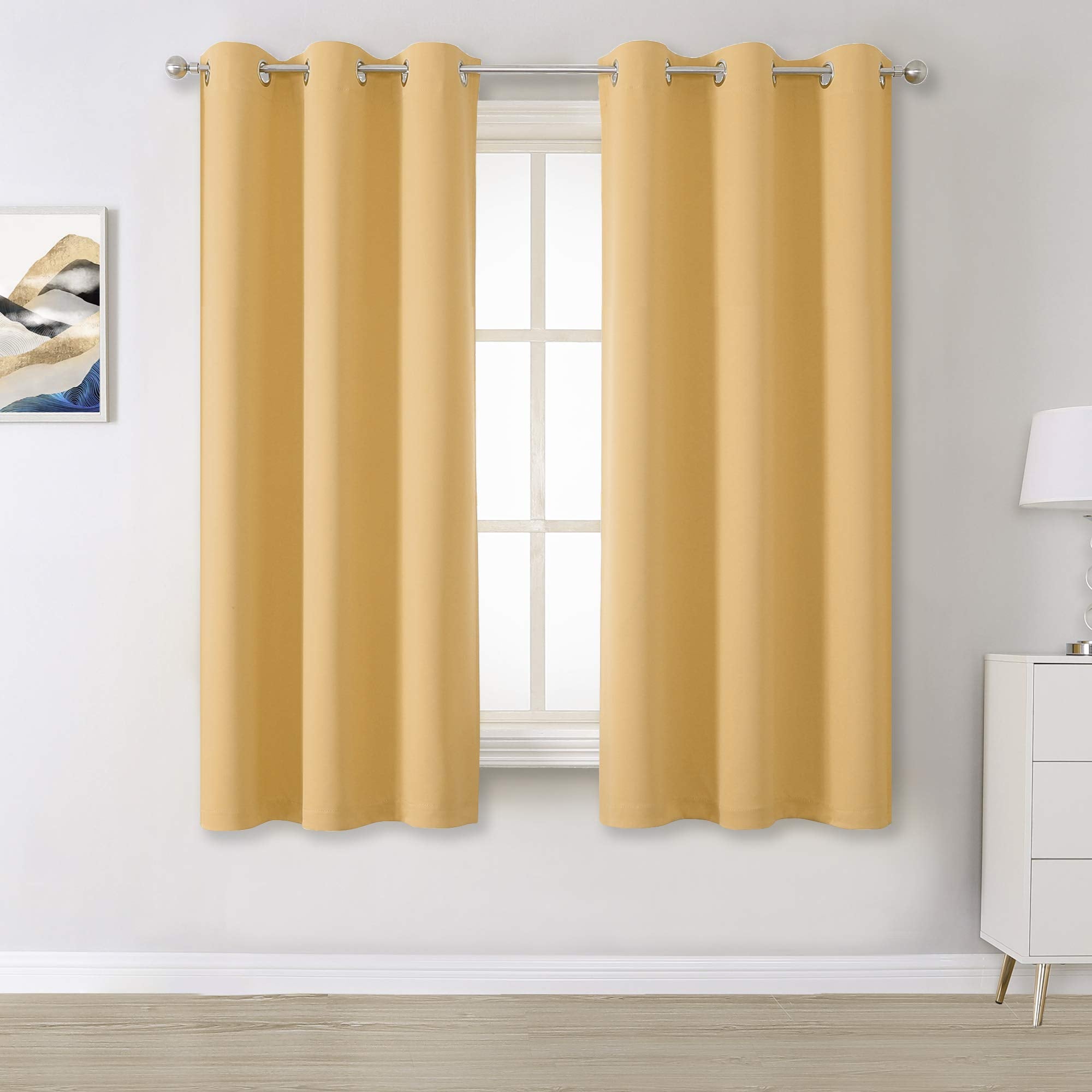 Dualife Soft Yellow Blackout Curtains For Bedroom 54 Inches Long Short Solid Room Darkening Window Drapes Thermal Insulated Curt