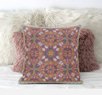 HomeRoots Indigo Light Blue 18â€ Magenta Orange Paisley Zippered Suede Throw Pillow