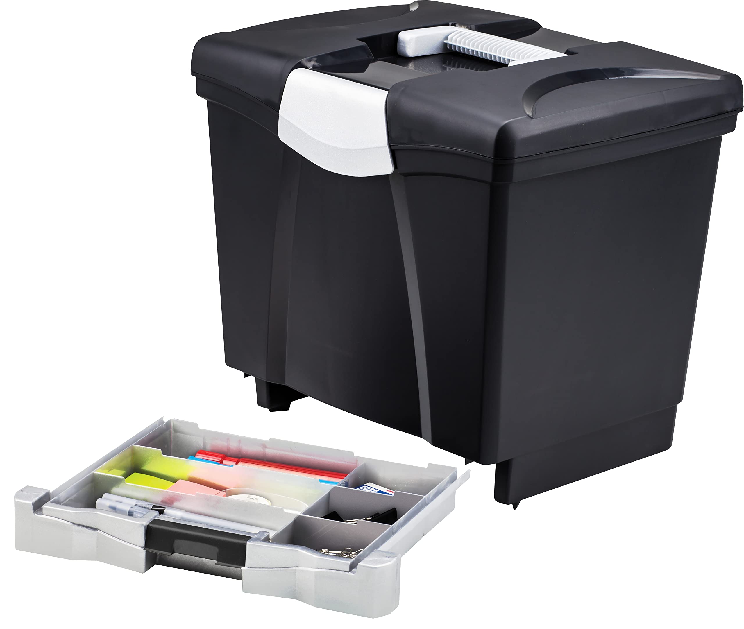 Storex Portable File Box With Bottom Drawer, Letter Size, Black (61513U01C)