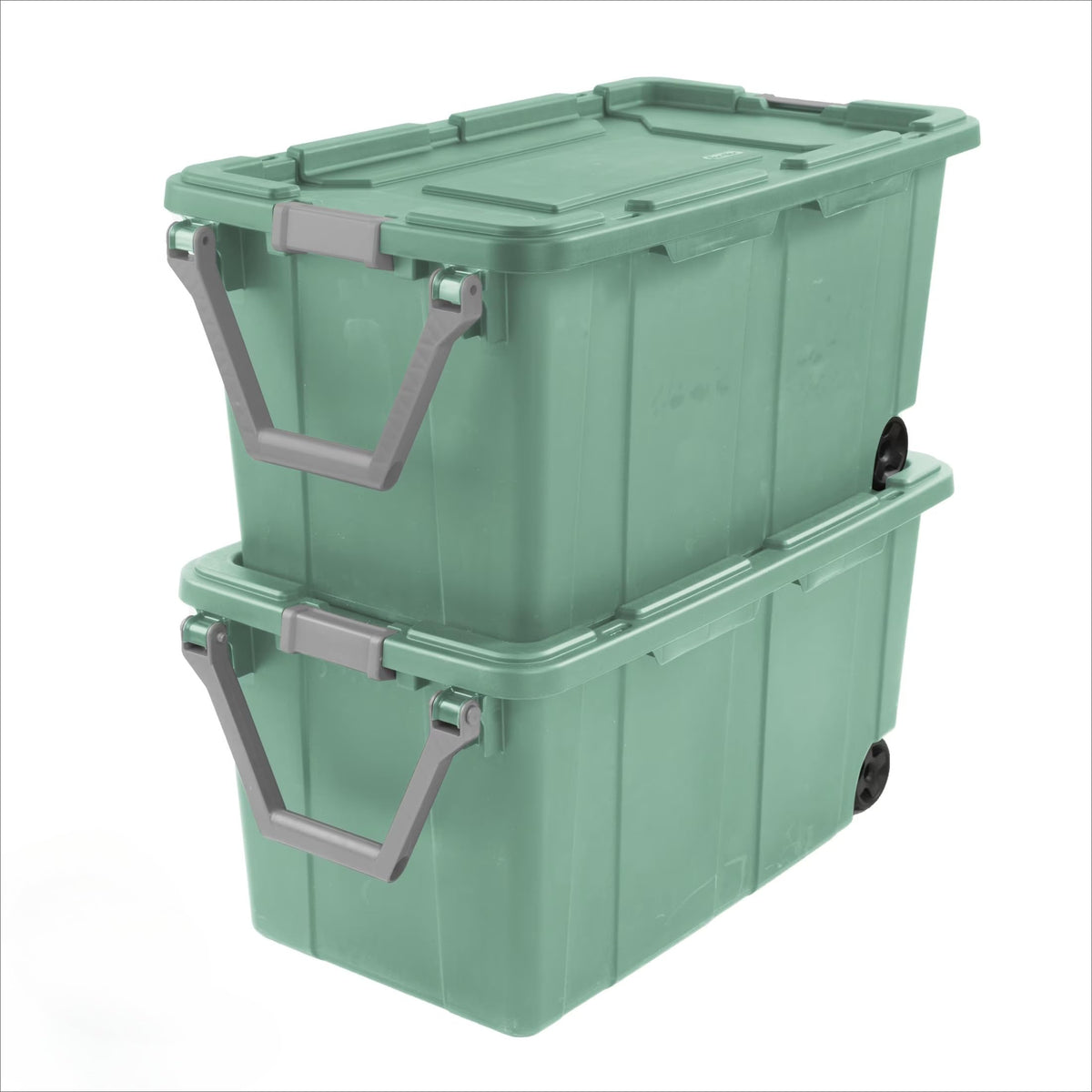 LIXRVYN Green 40 Gallon Rolling Industrial Storage Bins 2 Count Lock Lid