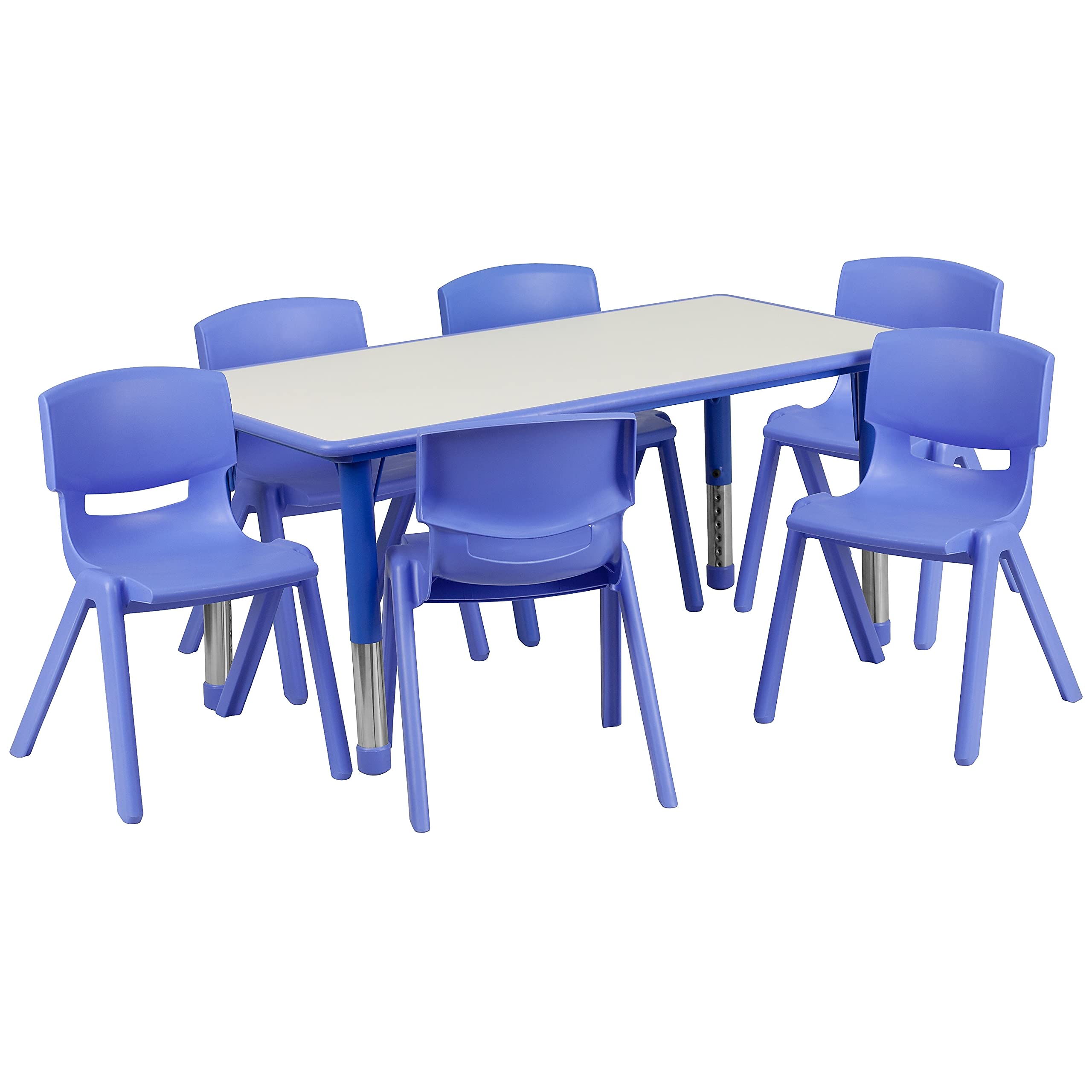 Flash Furniture Emmy Adjustable Classroom Activity Table with 6 Stackable Chairs, Plastic Activity Table for Kids, 23.625 W x 47