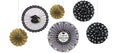 Amscan Grad Paper Fan Decorations Black Silver and Gold One Size 6Ct