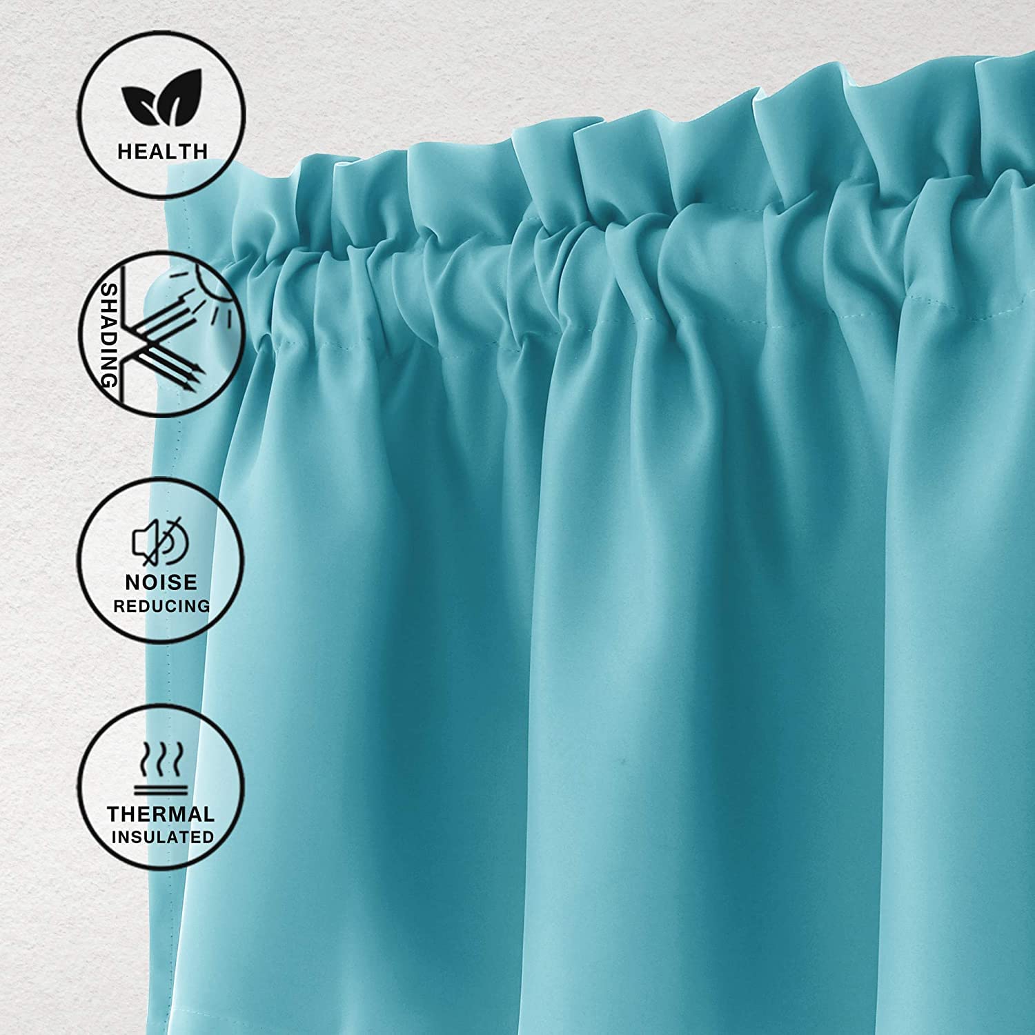 Hiasan Blackout Valance Curtains For Kitchen Solid Room Darkening Rod Pocket Valances For Windows, 42 X 18 Inches Length, Turquoise, 1 Panel