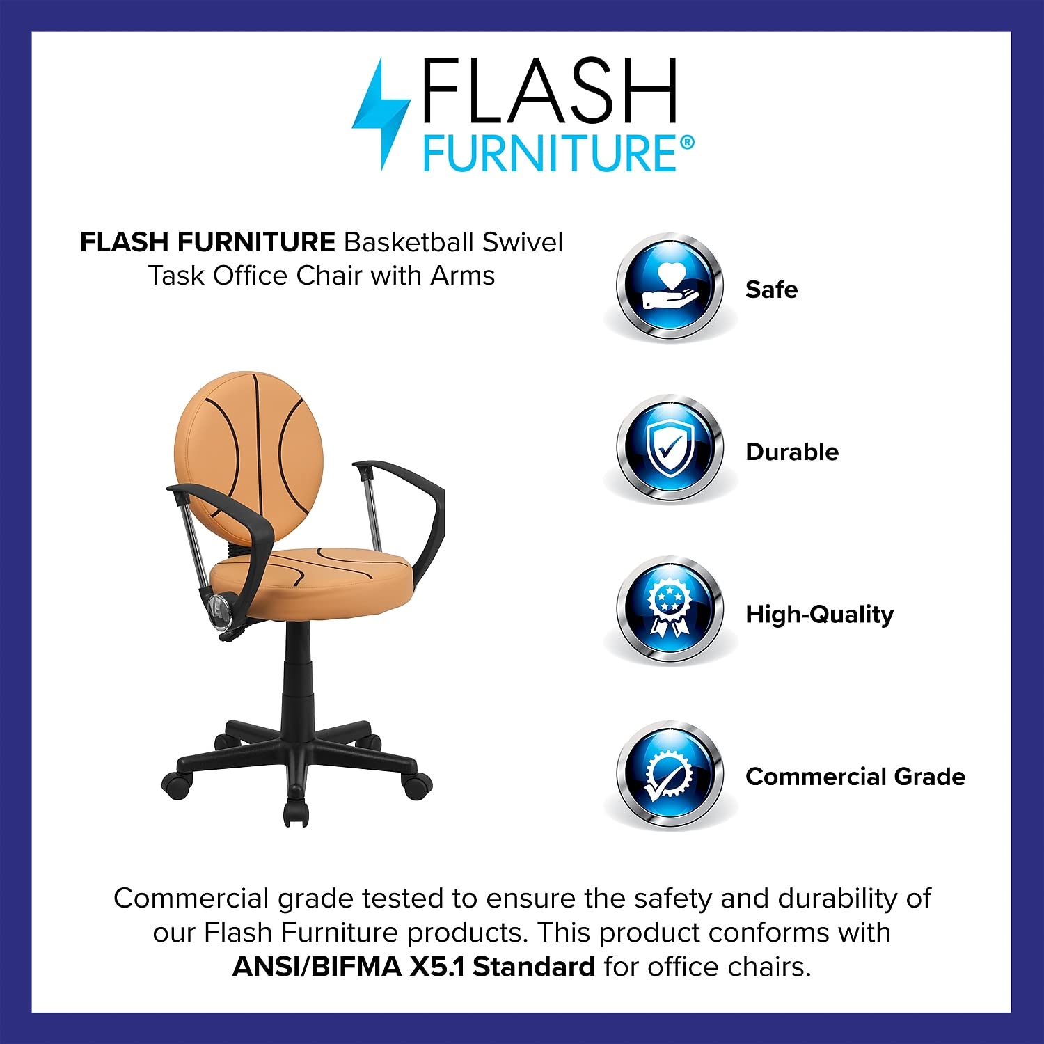 Flash Furniture Brandon Basketball Swivel Task Office Chair with Arms