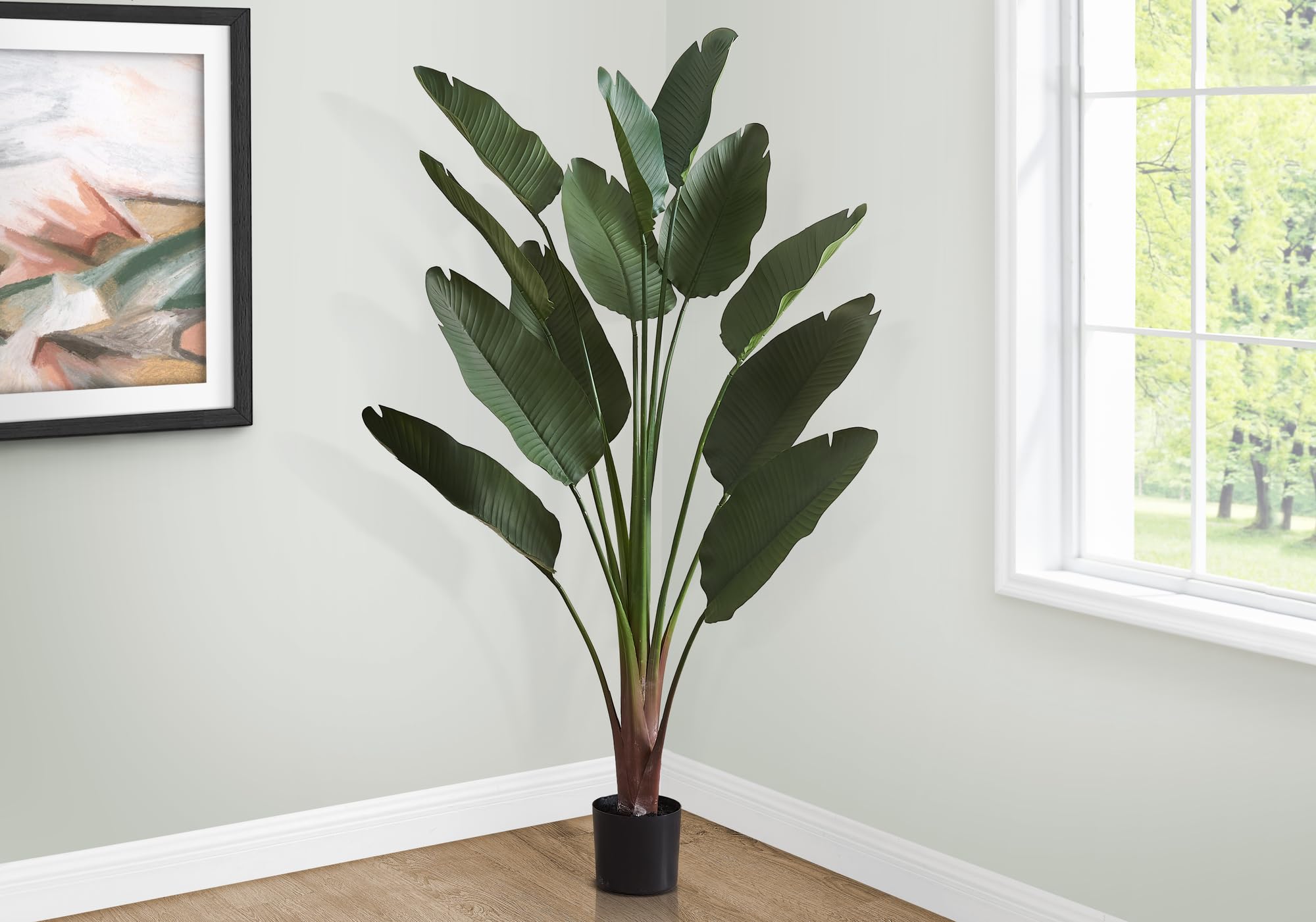 Monarch Specialties I 9591 Artificial Plant, 83' Tall, Indoor, Decorative, Floor, Palm Tree, Real Touch, Green Leaves, Black Pot