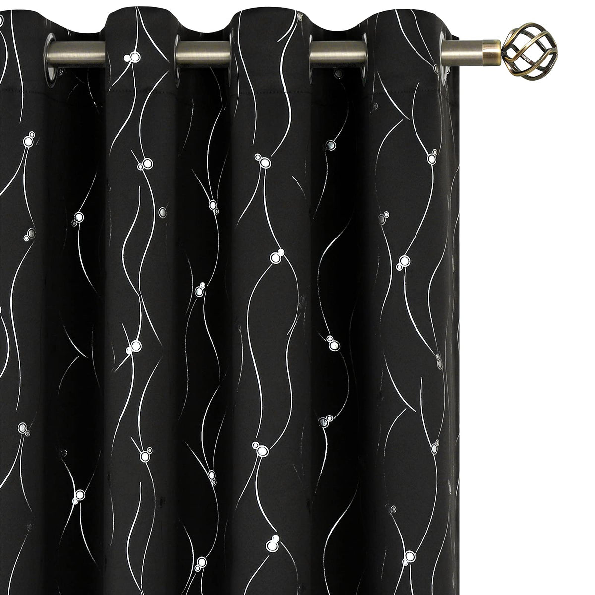 Bgment Blackout Curtains 63 Inch Length 2 Panels, Black Grommet Thermal Insulated Room Darkening Window Curtains With Wave Line