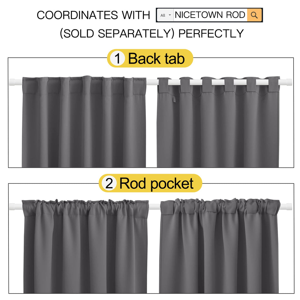 Nicetown Bedroom Blackout Draperies And Window Treatment- (Gray Color) 52 Width X 72 Length, 2 Panels Set, Solid Blackout Curtain Panels