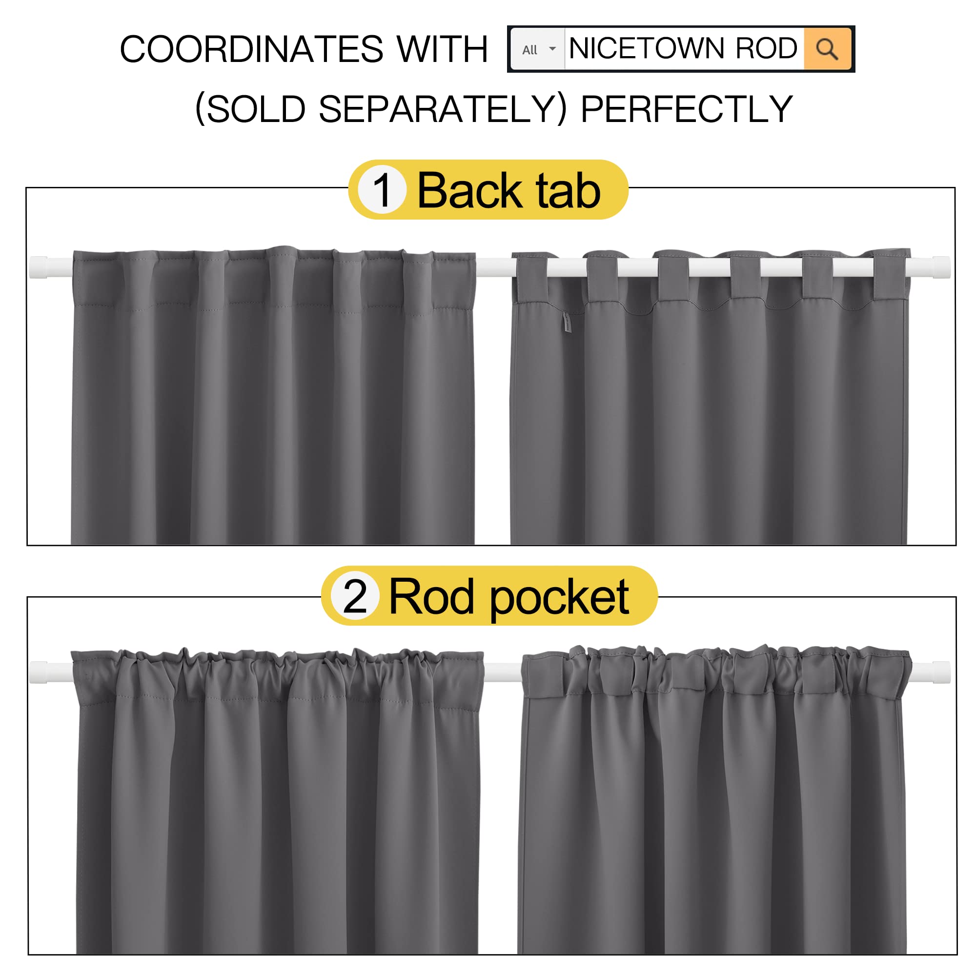 Nicetown Bedroom Blackout Draperies And Window Treatment- (Gray Color) 52 Width X 72 Length, 2 Panels Set, Solid Blackout Curtain Panels