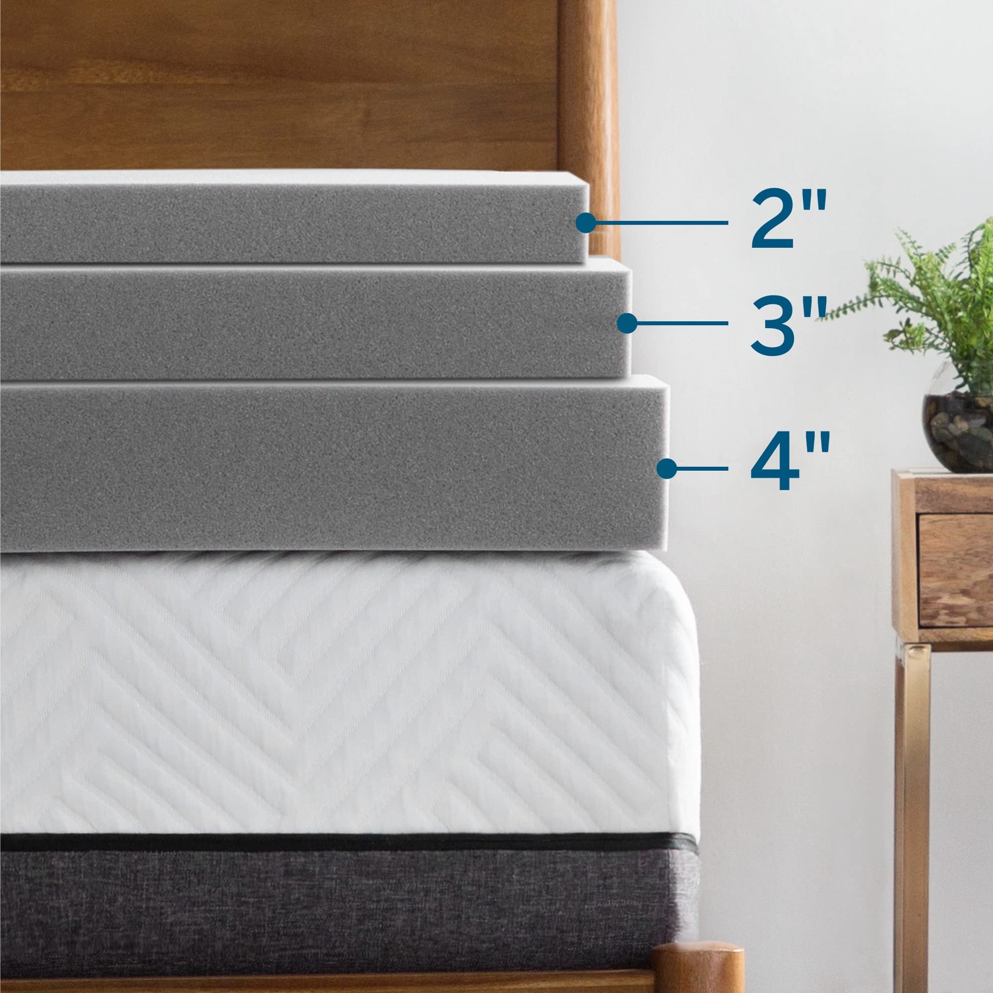 Lucid 3 Inch Mattress Topper Twin - Memory Foam - Bamboo Charcoal Infusion - Cooling Ventilation - Hypoallergenic - Certipur Certified Foam, White And Grey