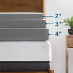 Lucid 3 Inch Mattress Topper Twin - Memory Foam - Bamboo Charcoal Infusion - Cooling Ventilation - Hypoallergenic - Certipur Certified Foam, White And Grey