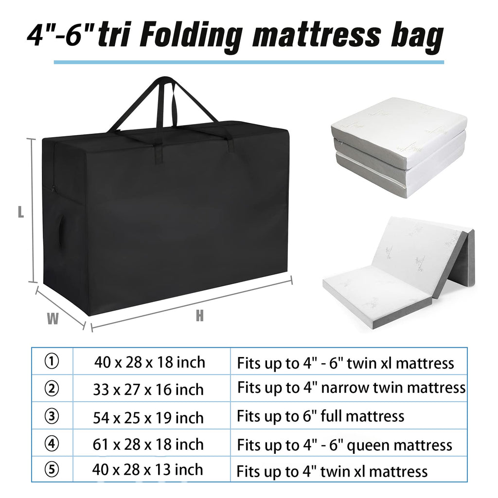 Jungda Tri Folding Mattress Storage Bag,Foldable Memory Foam Mattress Case,Carry Case For Tri-Fold Guest Bed Mattress Fits 4-6 I