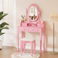 Alohappy Vanity Desk Set with Mirror & Stool for Girls, Makeup Vanity Table and Cushioned Stool Set with 4 Drawers, Wood Dressin