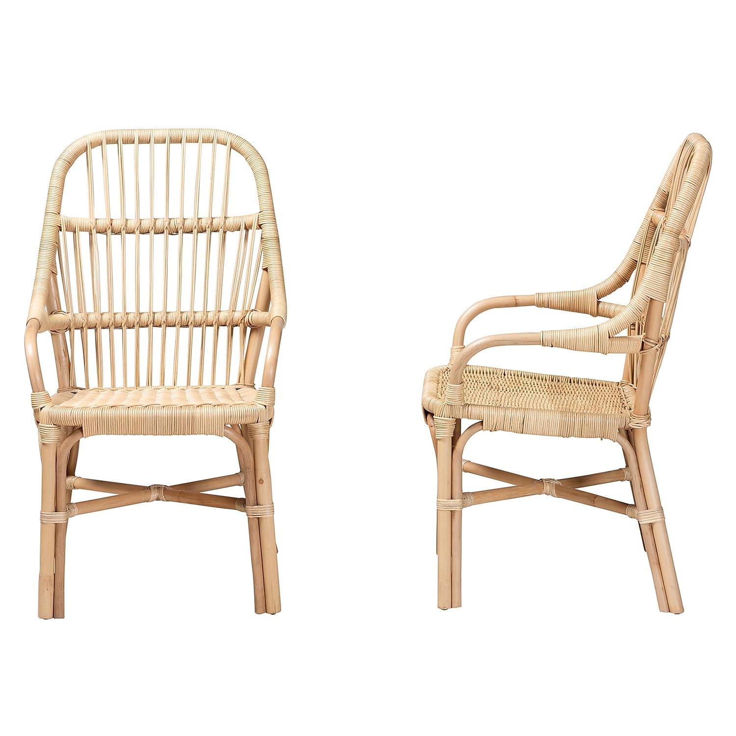 Baxton Studio Sumatera Modern Bohemian Natural Brown Rattan 2-Piece Dining Chair Set