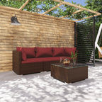 vidaXL Brown Patio Furniture - Red Cushion - 3 Seats with Table