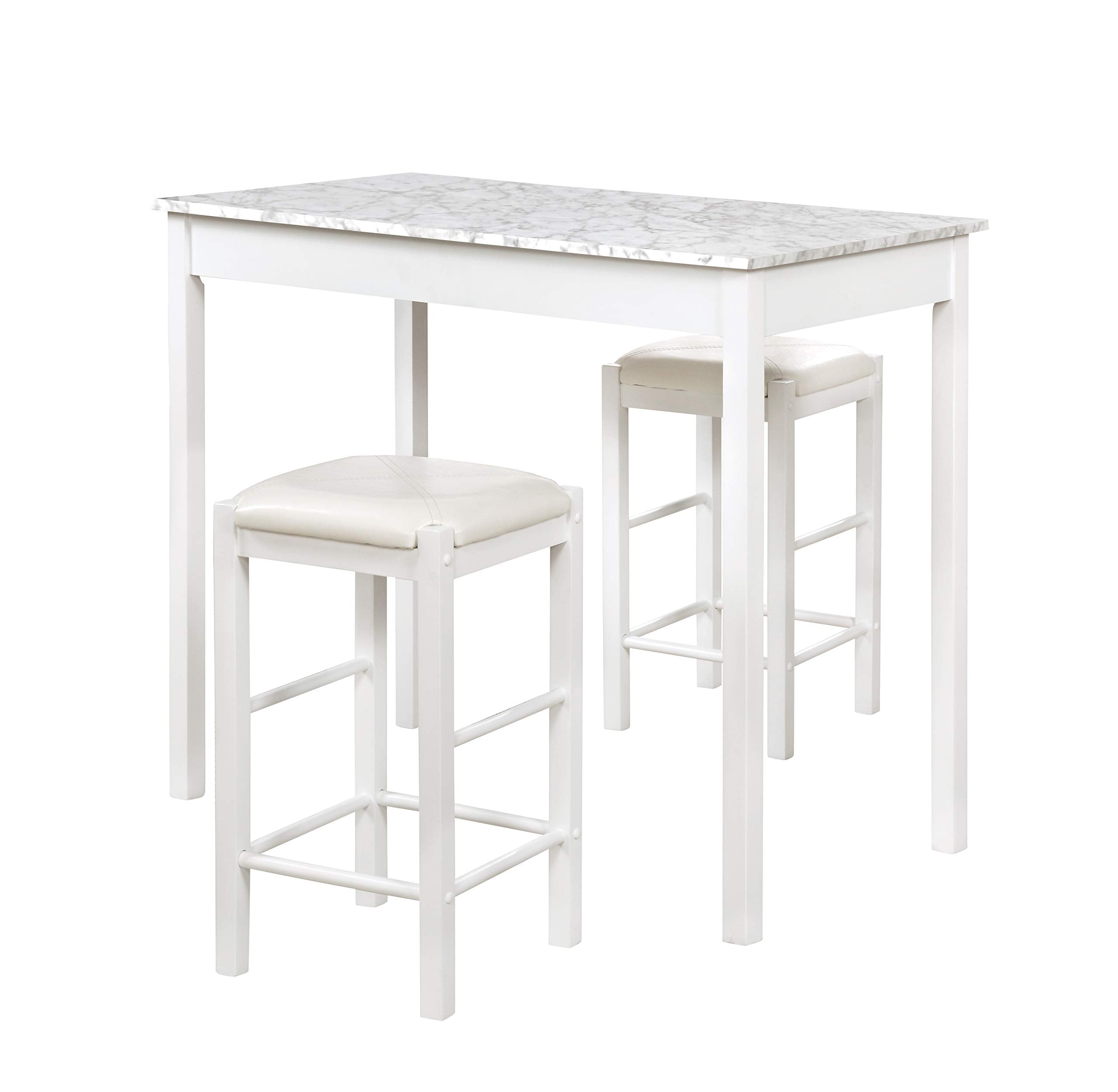 Linon White 3 Piece Faux Marble Tavern Set