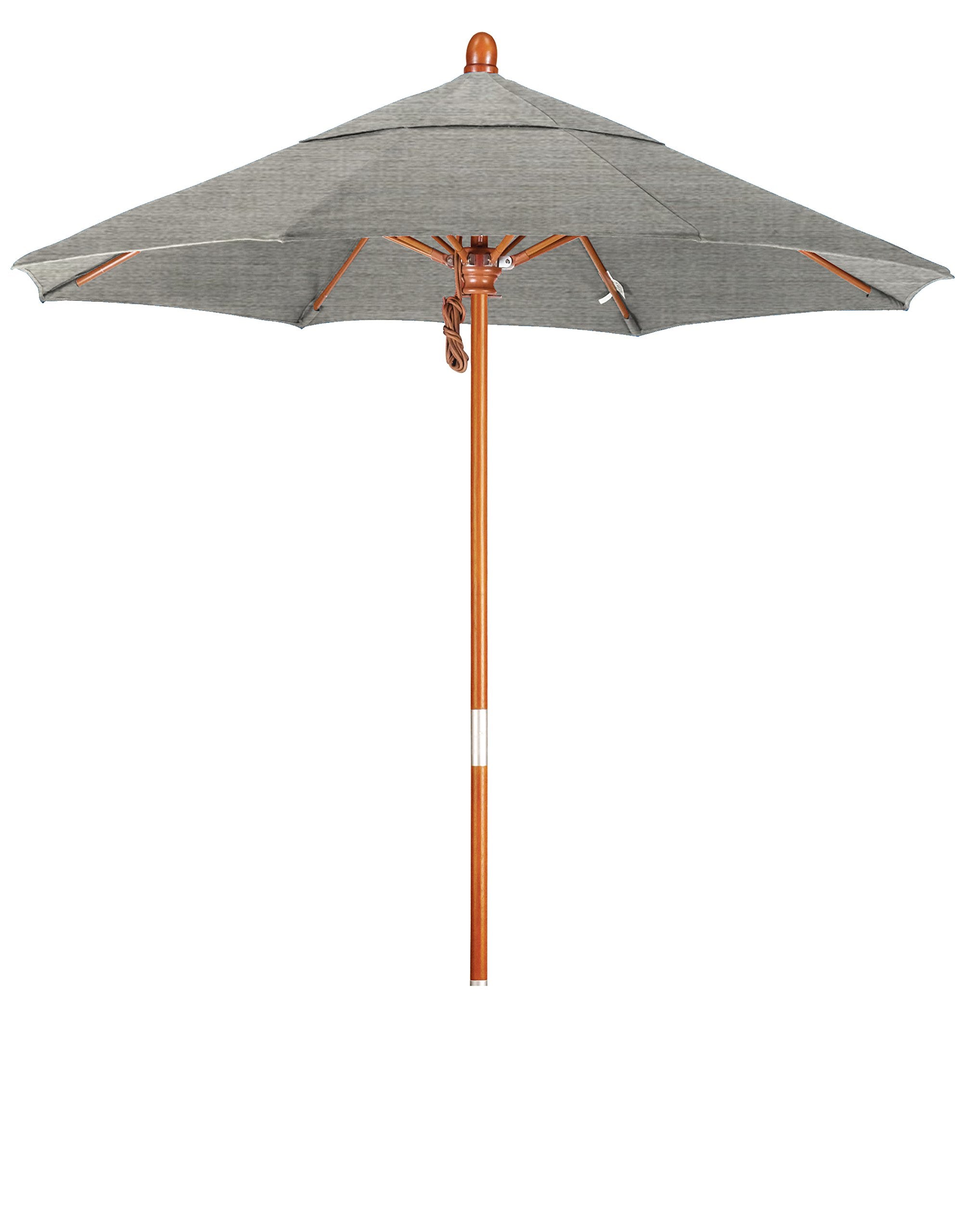 California Umbrella 7.5' Rd. Wooden Market Umbrella, Push Open Pin Stop , Sunbrella Granite