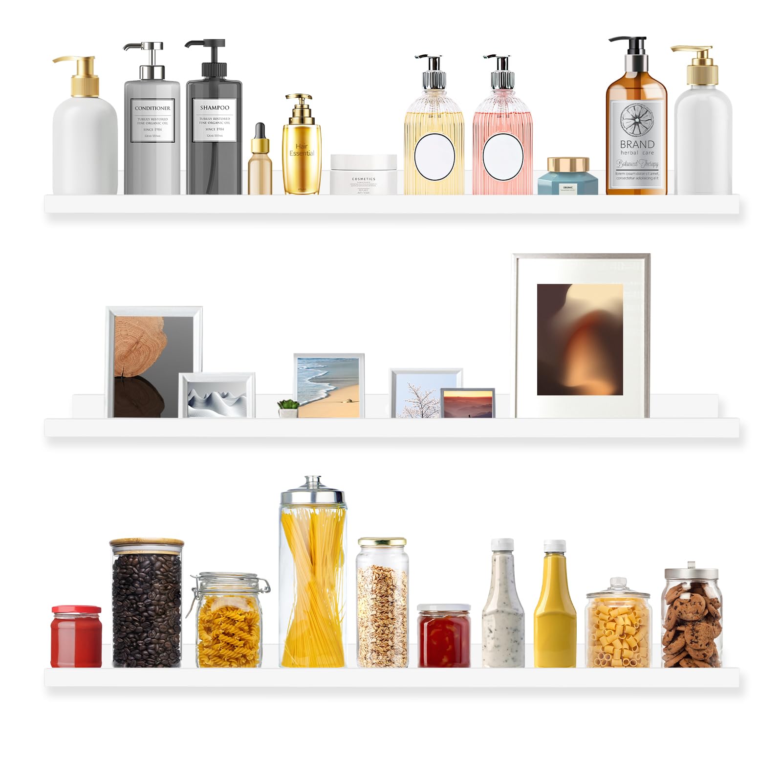 MBYD Whtie Wood Floating Photo Shelves 48 Inch Long Wall Mounted Picture Photo Ledge Display Shelf Nursery Book Shelves for Bedr