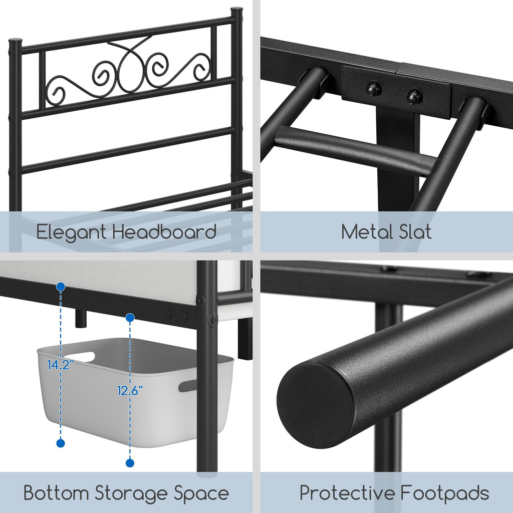 Yaheetech Twin Bed Frames Metal Platform Bed With Headboard And Footboard No Box Spring Needed Easy Assembly,Ground Clearance: 12.6''/Black/Twin Bed