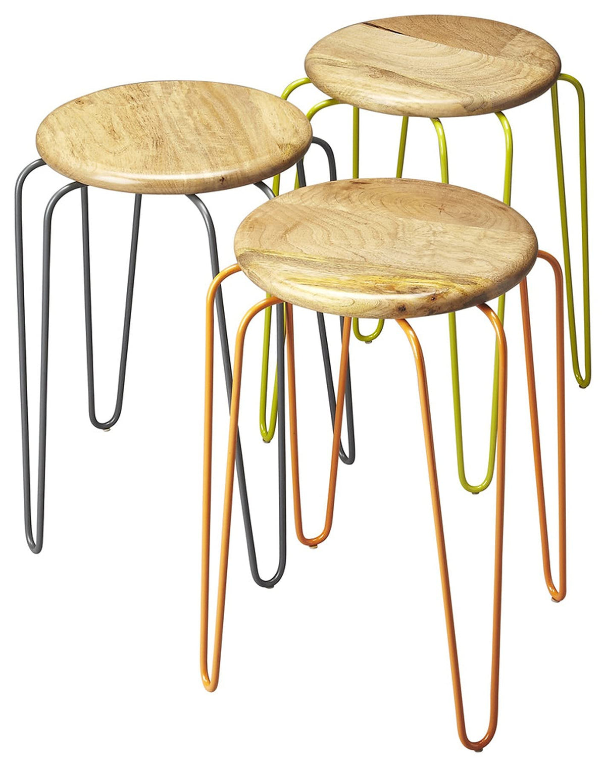 HomeRoots Multi-Color Iron, Mango Wood Stackable Iron Colored Stools