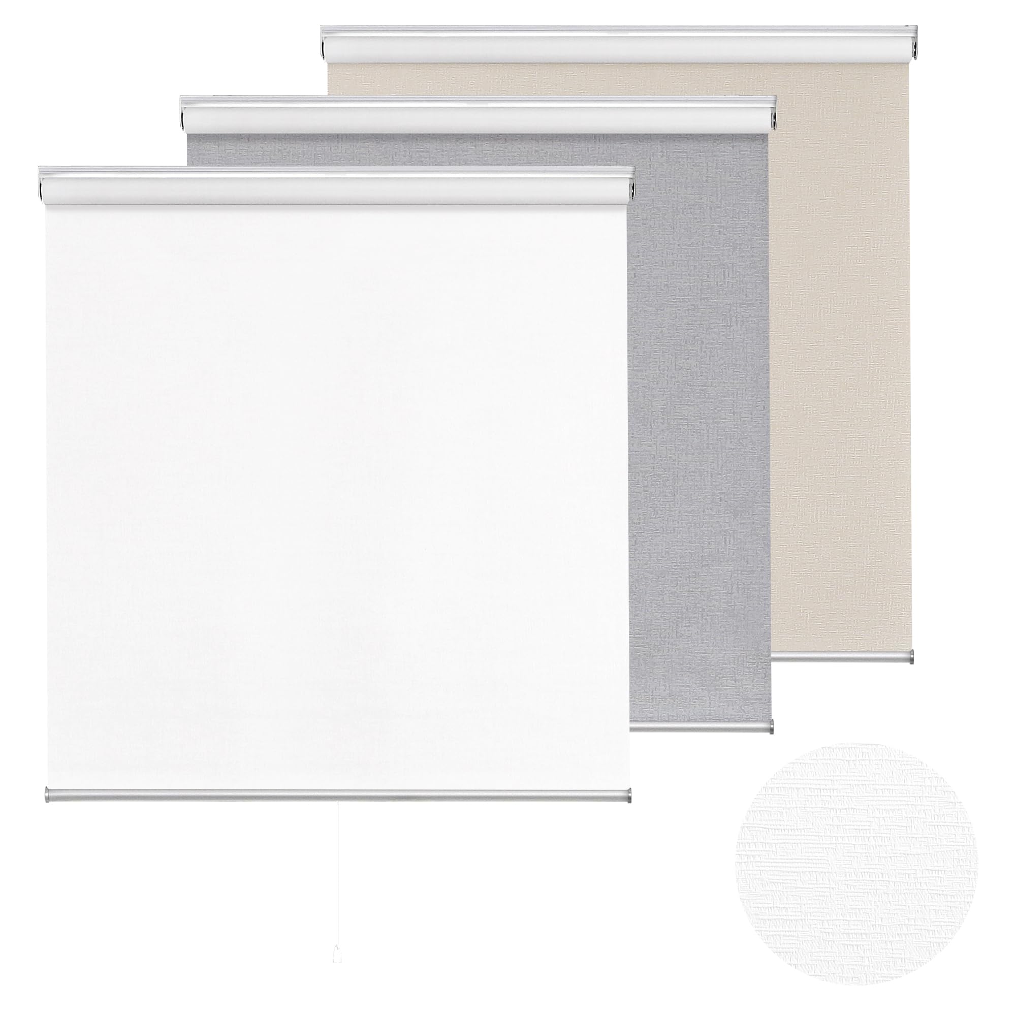 ChrisDowa Cordless 100% Blackout Roller Shade Thermal Insulated UV Protection with Striped Jacquard Fabric White Blackout Blinds
