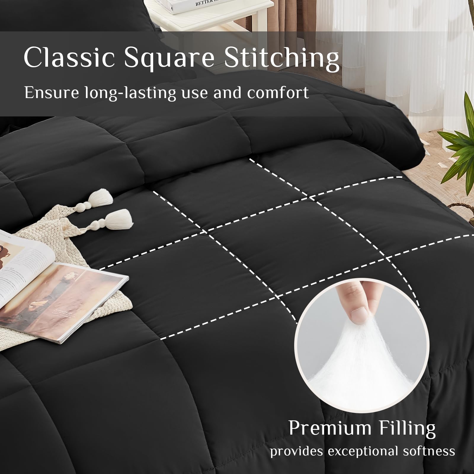 Jollyvogue Queen/Full Comforter Set, 7-Piece Bed In A Bag Queen, Ultra-Soft Comforters Queen Size, Queen Size Comforter Sets, Go