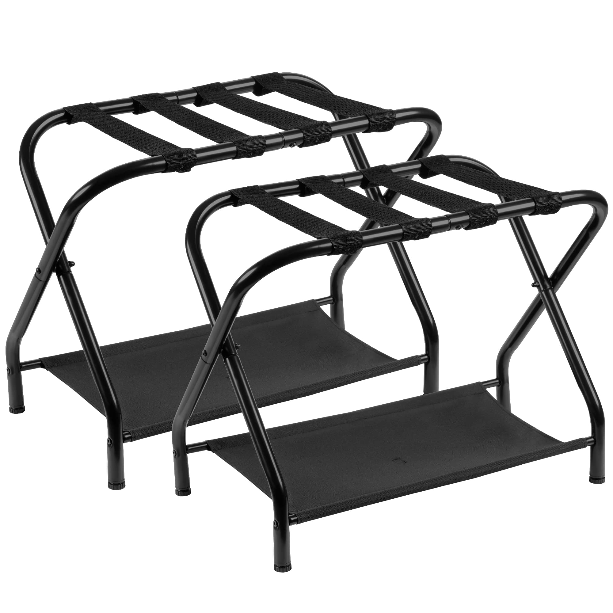 Heybly Luggage Rack,Pack of 2,Steel Folding Suitcase Stand with Storage Shelf for Bedroom, Hotel, Foldable Steel Frame, Guest Ro