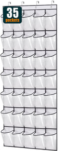 Misslo 35 Clear Large Pockets Over The Door Shoe Organizer Sturdy Oxford Fabric Hanging Shoe Rack Closet Shoe Holder Hanger, White