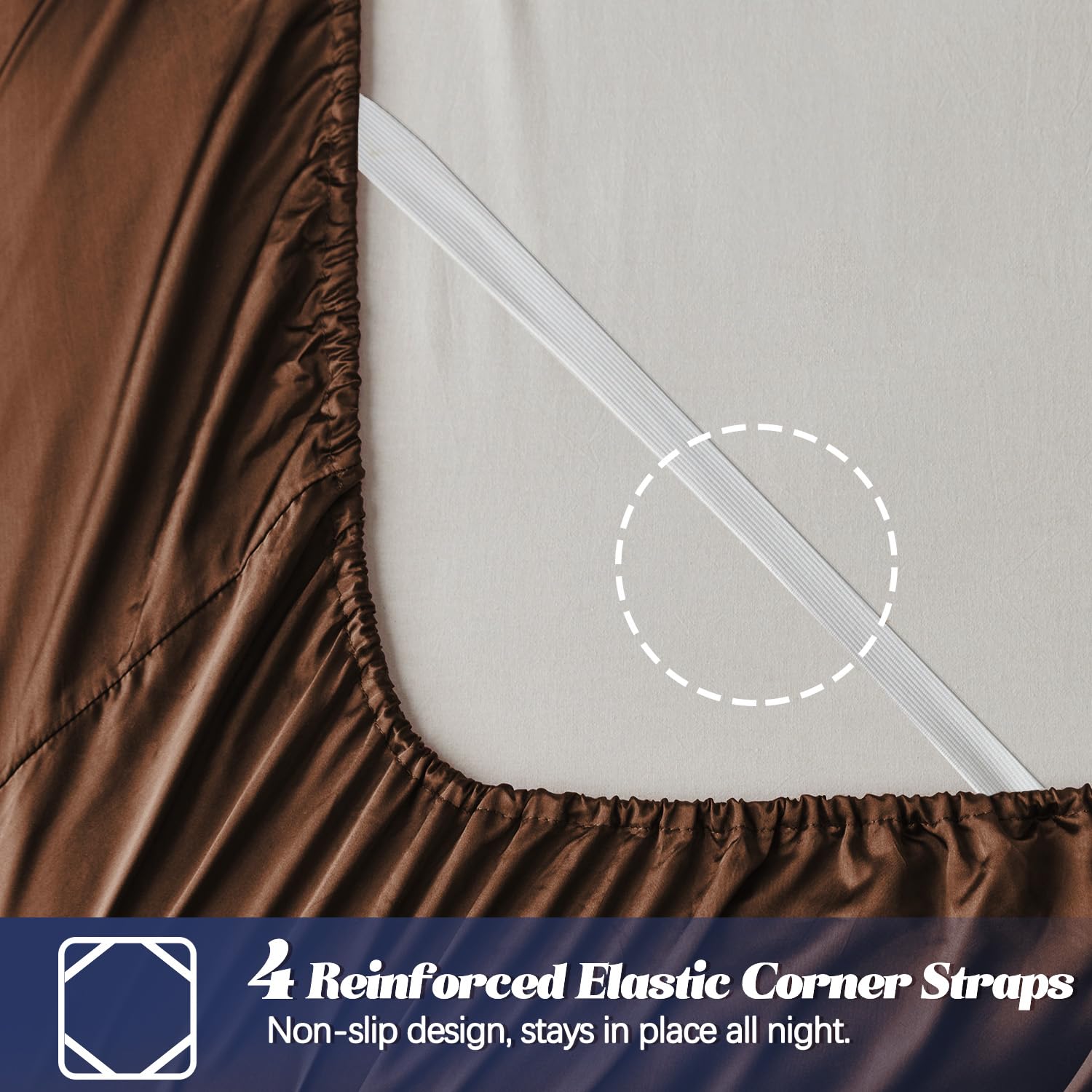 Mr&Hm Satin Fitted Sheet Twin Xl Size, Silky Bottom Sheet With Elastic Corner Straps, Deep Pocket Up To 15 Inch, No More Slippin
