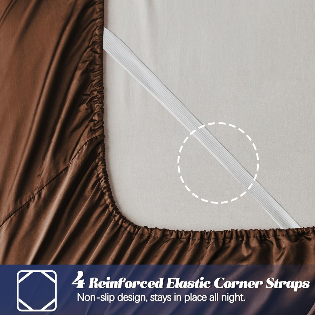 Mr&Hm Satin Fitted Sheet Twin Xl Size, Silky Bottom Sheet With Elastic Corner Straps, Deep Pocket Up To 15 Inch, No More Slippin