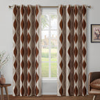 Homeideas Wave Room Darkening Curtains 52 X 96 Inch Long Brown And Beige Set Of 2 Panels Bedroom Curtains/Drapes,Jacquard Gromme