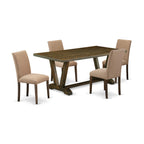 East West Furniture V-Style 5 Piece Kitchen Set For 4 Includes A Rectangle Dining Room Table With V-Legs And 4 Light Sable Linen Fabric Upholstered Chairs, 40X72 Inch, Multi-Color