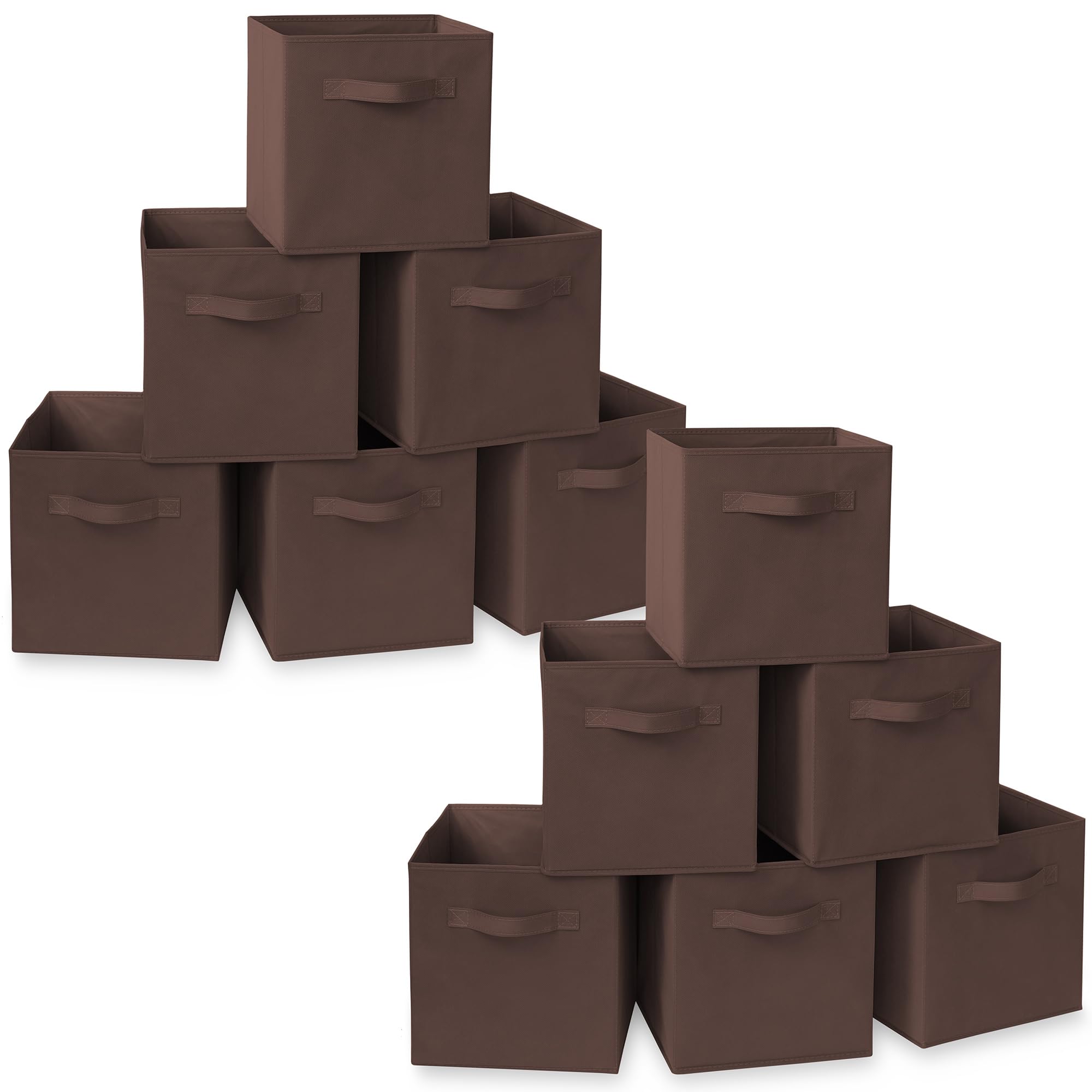 Casafield Set of 12 Collapsible Fabric Cube Storage Bins, Brown - 11 Foldable Cloth Baskets for Shelves, Cubby Organizers & More